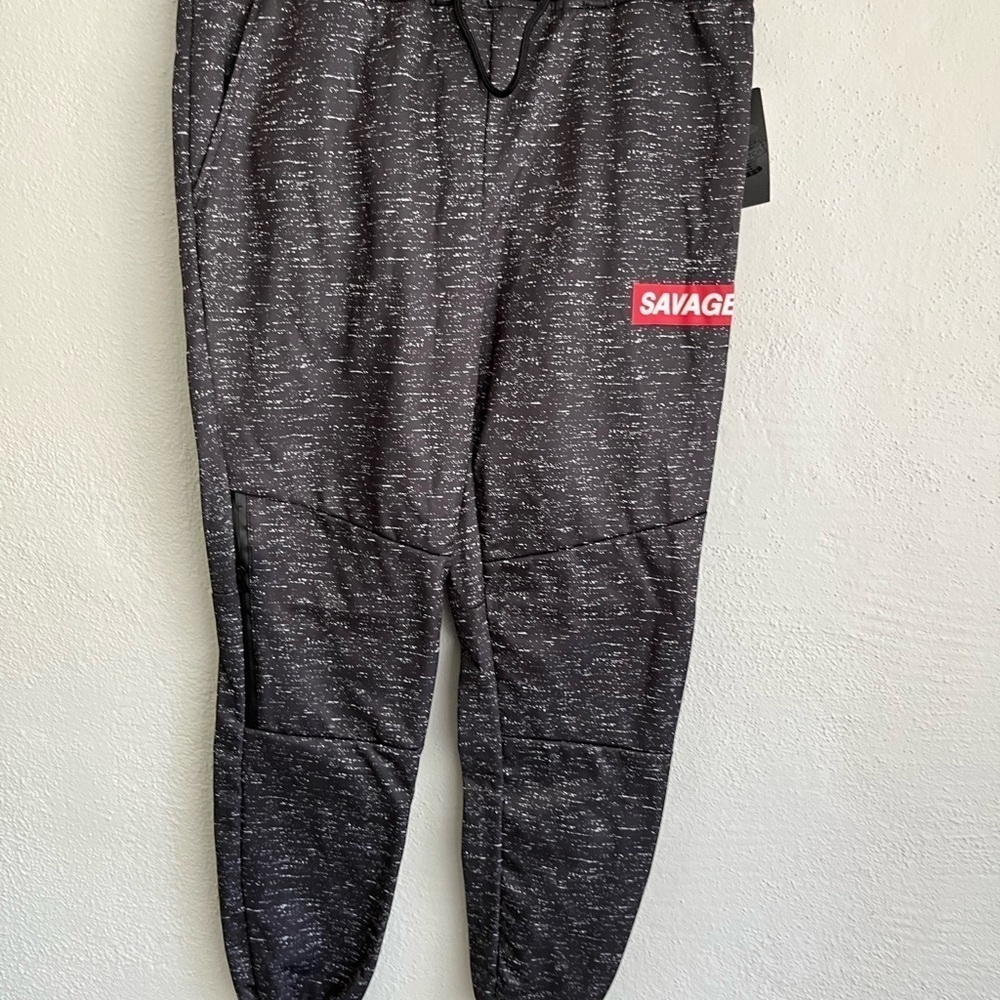 Retro Stitch Man  Black  Tapered Leg Drawstring Jogger Pants ,Size M